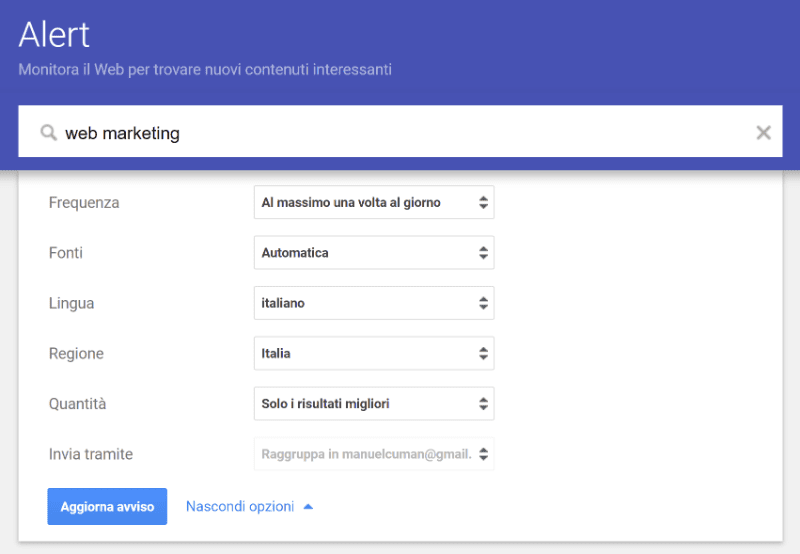Schermato Google Alert